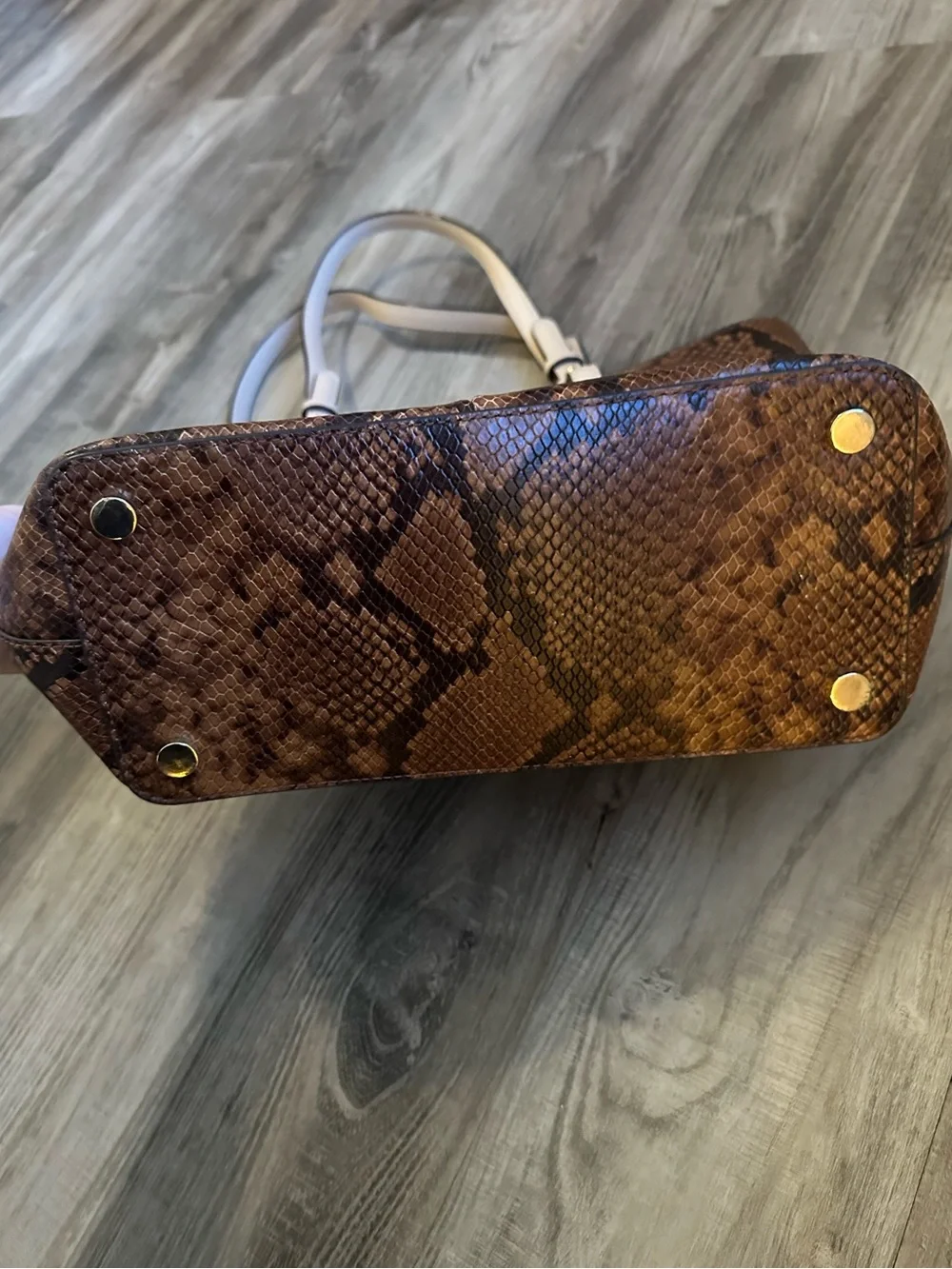 Michael Kors Brown Snake Print Tote with Cream Straps